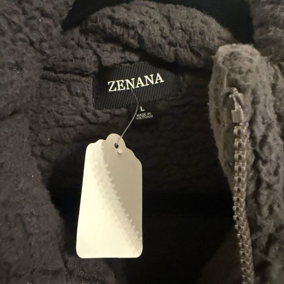 NWT Zenana Full Zip Sherpa Jacket Dark Gray Large - Picture 3 of 4